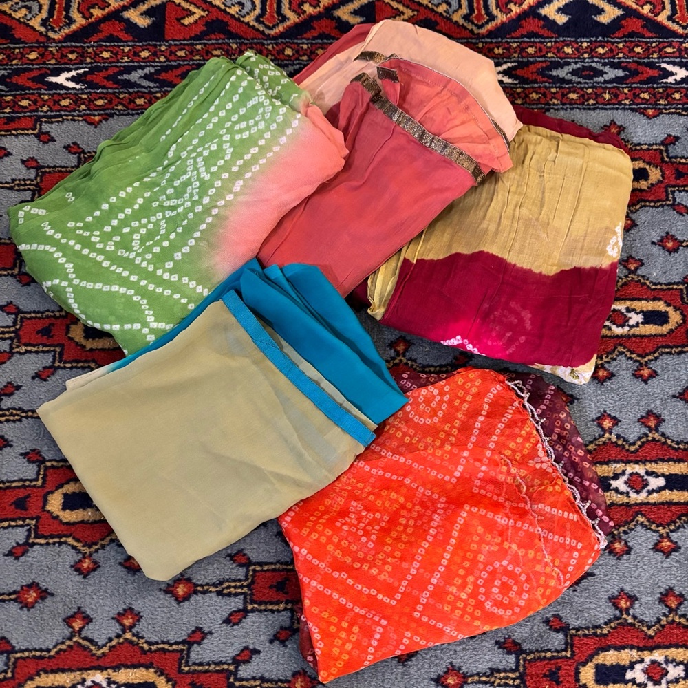 Wholesale lot of 5 vintage Indian dupatta shawl wraps rainbow tie dye shibori